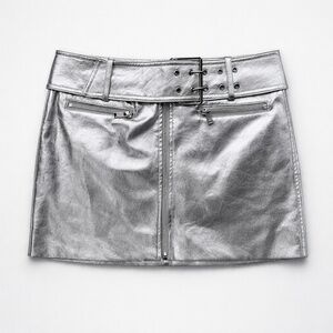 MANGO Silver metallic faux leather mini skirt by MNG